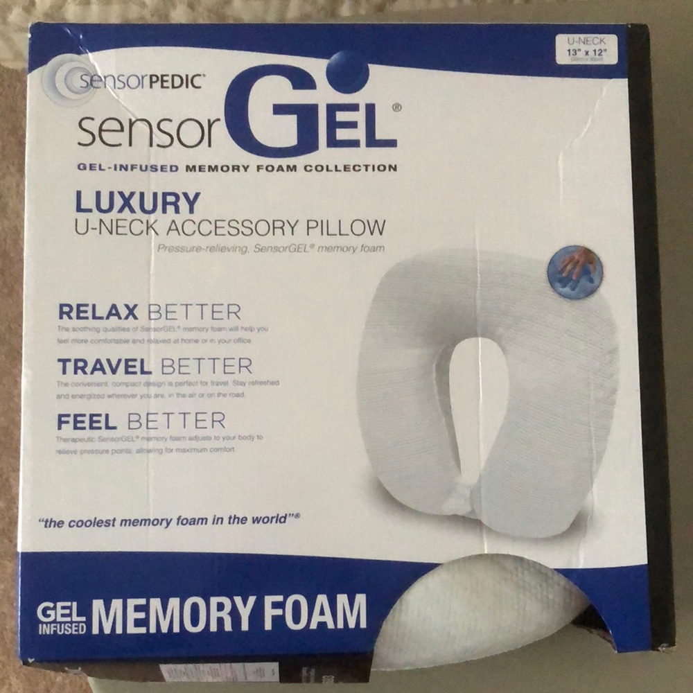 SensorGel Gel Infused Memory Foam U-Neck Travel Pillow